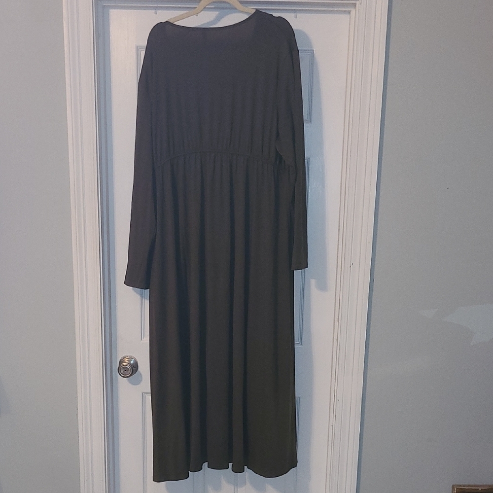 Plus-Size Olive Green Long Sleeve Wrap Maxi Dress - Picture 7 of 8